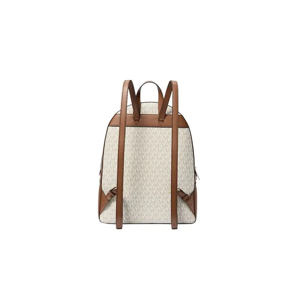 Michael Kors Jaycee Medium Zip Pocket Backpack Bag Tote Vanilla Logo Leather NWT